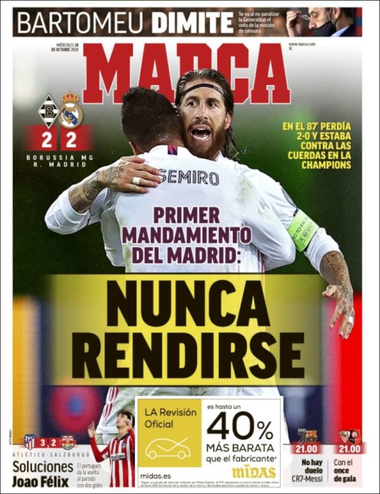 Portadas Diarios Deportivos Miércoles 28/10/2020 Portadas Diarios Deportivos Miércoles 28/10/2020