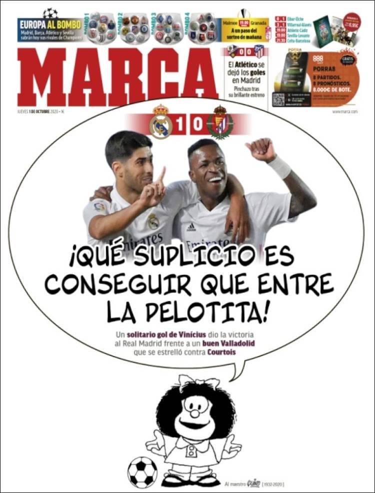 Portadas Diarios Deportivos Jueves 1/10/2020