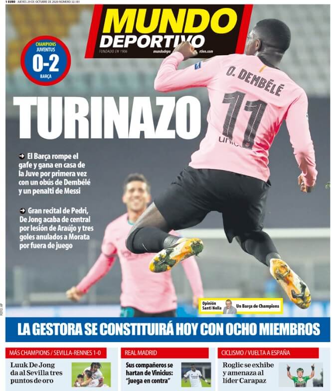 Portadas Diarios Deportivos Jueves 29/10/2020 Portadas Diarios Deportivos Jueves 29/10/2020