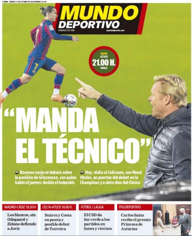 Portadas Diarios Deportivos Sábado 17/10/2020 Portadas Diarios Deportivos Sábado 17/10/2020