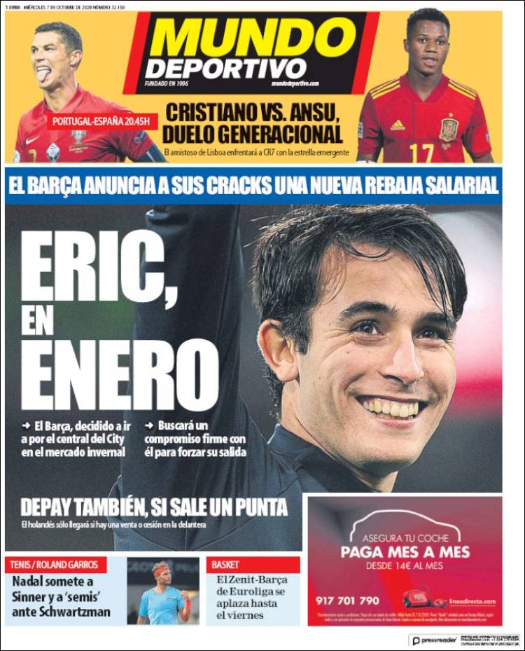 Portadas Diarios Deportivos Miércoles 7/10/2020 Portadas Diarios Deportivos Miércoles 7/10/2020