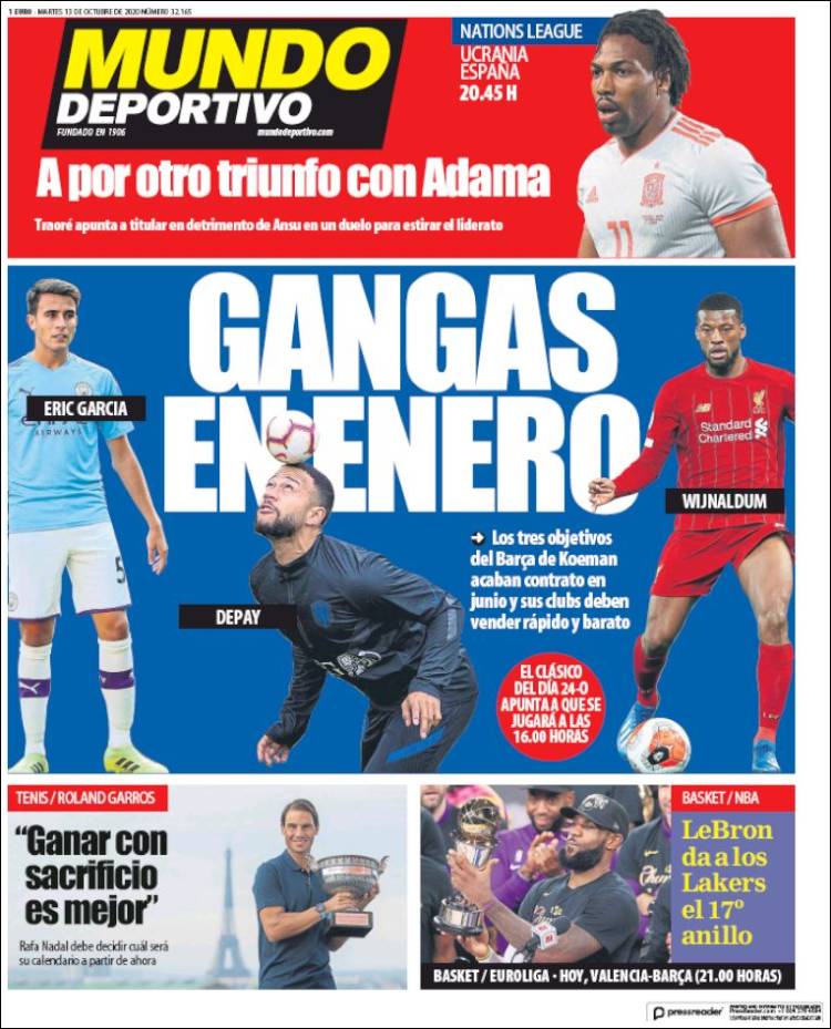 Portadas Diarios Deportivos Martes 13/10/2020