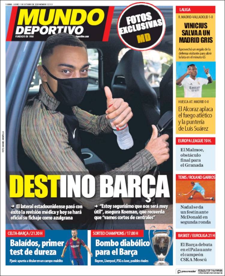 Portadas Diarios Deportivos Jueves 1/10/2020