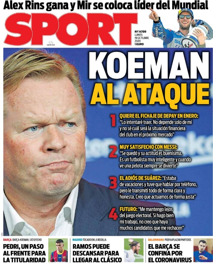 Portadas Diarios Deportivos Lunes 19/10/2020 Portadas Diarios Deportivos Lunes 19/10/2020