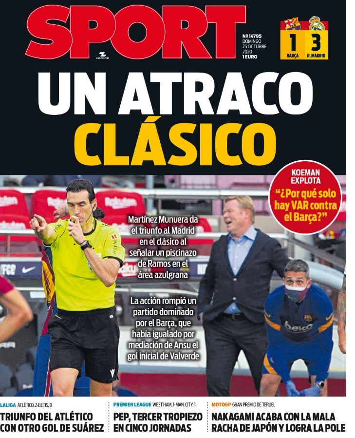 Portadas Diarios Deportivos Domingo 25/10/2020 Portadas Diarios Deportivos Domingo 25/10/2020