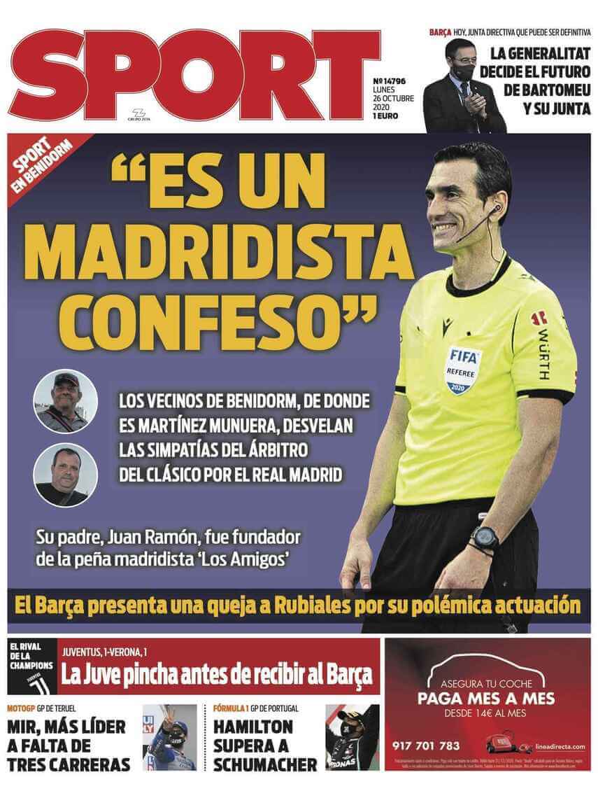 Portadas Diarios Deportivos Lunes 26/10/2020 