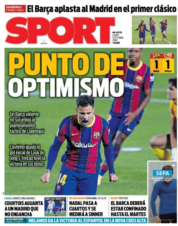 Portadas Diarios Deportivos Lunes 5/10/2020