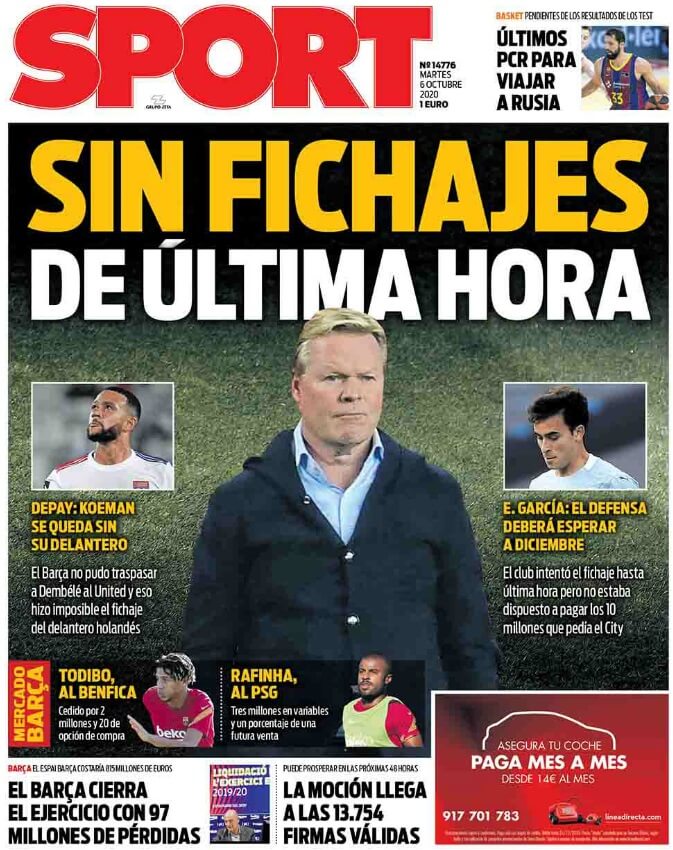 Portadas Diarios Deportivos Martes 6/10/2020 Portadas Diarios Deportivos Martes 6/10/2020