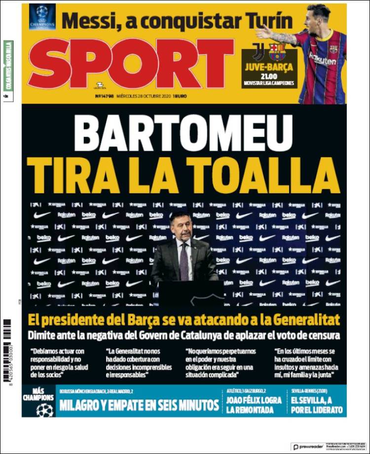 Portadas Diarios Deportivos Miércoles 28/10/2020 Portadas Diarios Deportivos Miércoles 28/10/2020