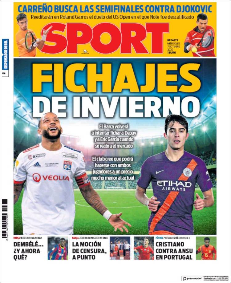 Portadas Diarios Deportivos Miércoles 7/10/2020 Portadas Diarios Deportivos Miércoles 7/10/2020