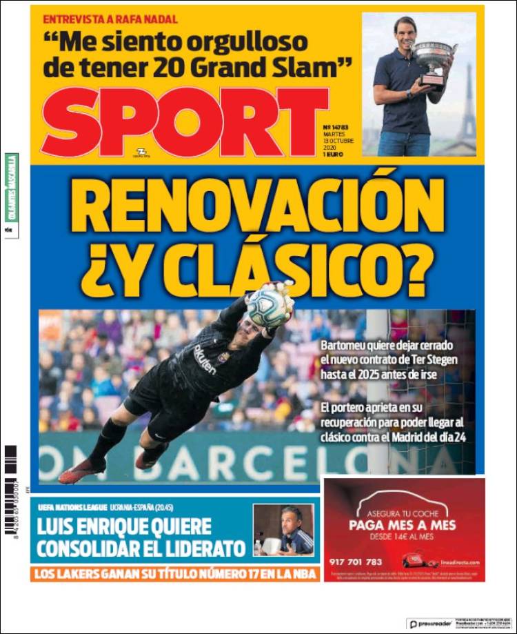 Portadas Diarios Deportivos Martes 13/10/2020