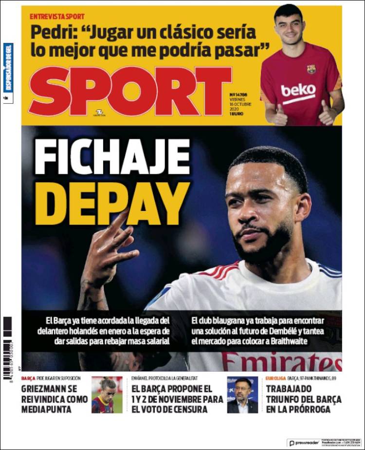 Portadas Diarios Deportivos Viernes 16/10/2020