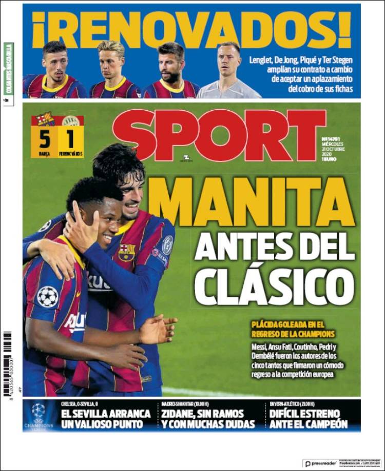 Portadas Diarios Deportivos Miércoles 21/10/2020 Portadas Diarios Deportivos Miércoles 21/10/2020