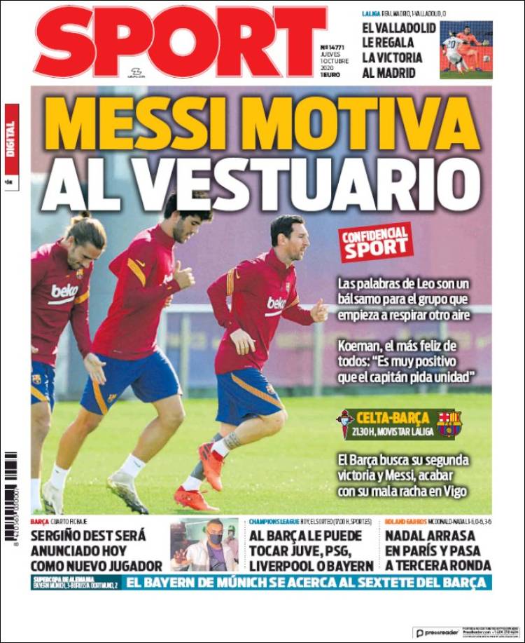 Portadas Diarios Deportivos Jueves 1/10/2020