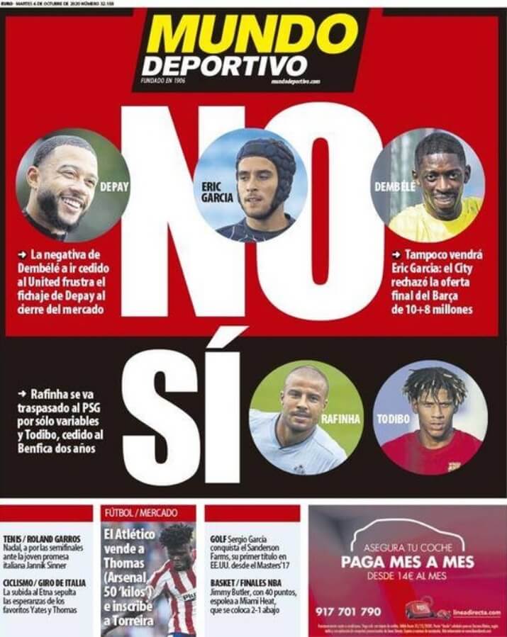 Portadas Diarios Deportivos Martes 6/10/2020 