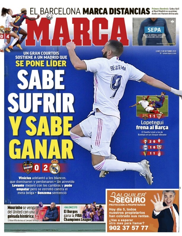 Portadas Diarios Deportivos Lunes 5/10/2020