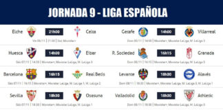 Partidos Jornada 9 Liga Española 2020 | Horarios y Clasificación Partidos Jornada 9 Liga Española 2020