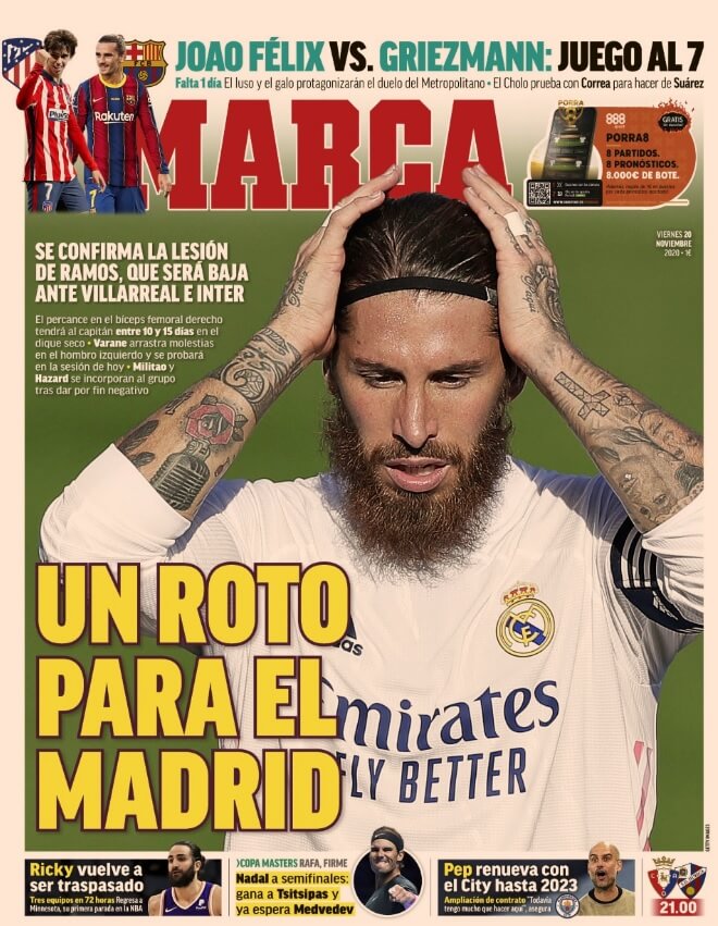 Portadas Diarios Deportivos Viernes 20/11/2020 Portadas Diarios Deportivos Viernes 20/11/2020