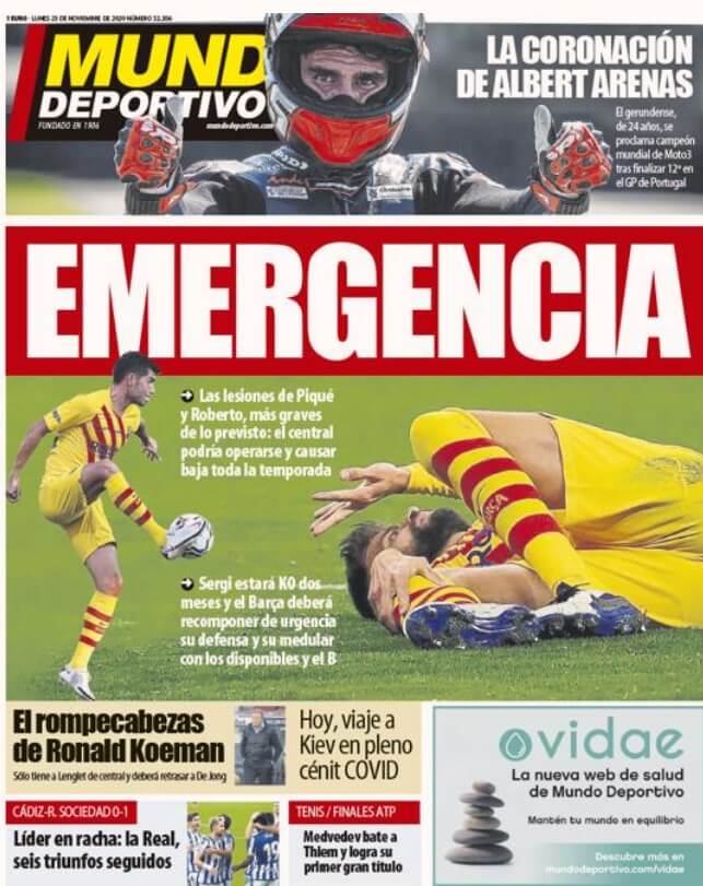 Portadas Diarios Deportivos Lunes 23/11/2020 Portadas Diarios Deportivos Lunes 23/11/2020