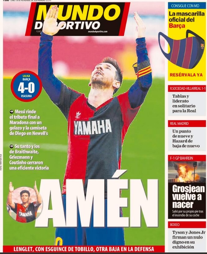 Portadas Diarios Deportivos Lunes 30/11/2020