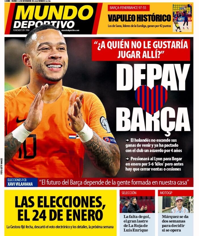 Portadas Diarios Deportivos Viernes 13/11/2020 Portadas Diarios Deportivos Viernes 13/11/2020