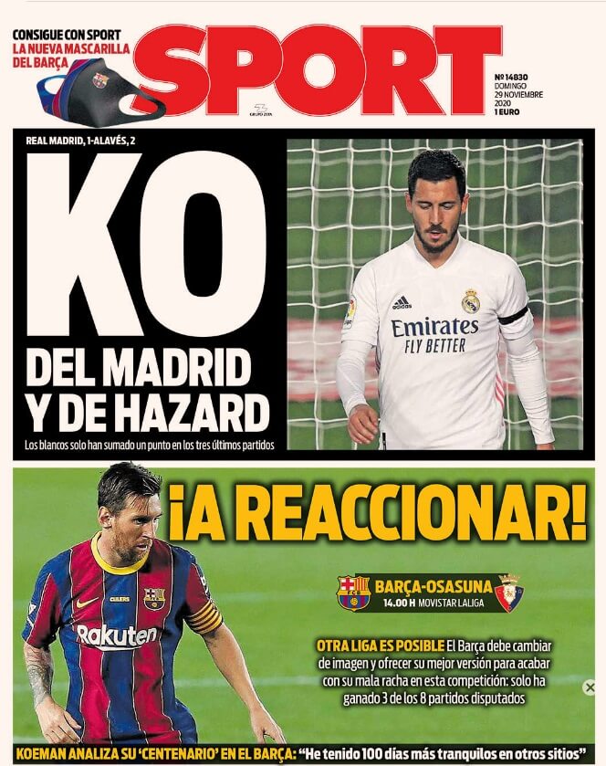 Portadas Diarios Deportivos Domingo 29/11/2020 Portadas Diarios Deportivos Domingo 29/11/2020