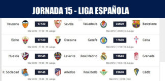 Partidos Jornada 15 Liga Española 2020 | Horarios y Clasificación Partidos Jornada 15 Liga Española 2020