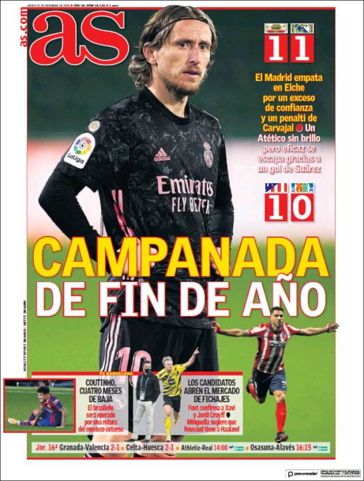 Portadas Diarios Deportivos Jueves 31/12/2020 