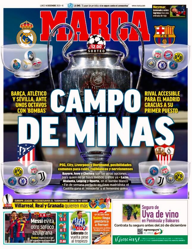 Portadas Diarios Deportivos Lunes 14/12/2020