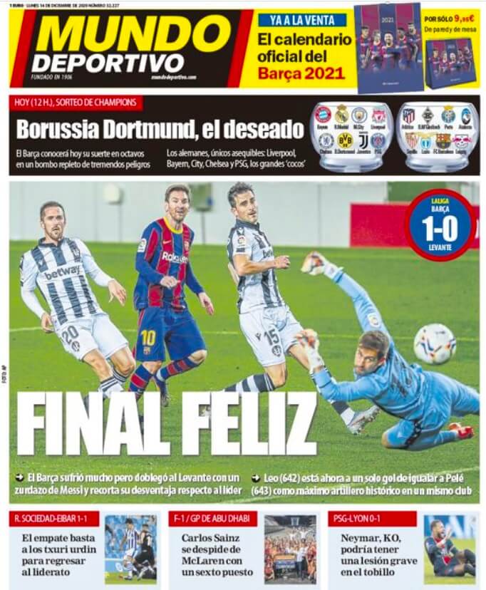 Portadas Diarios Deportivos Lunes 14/12/2020