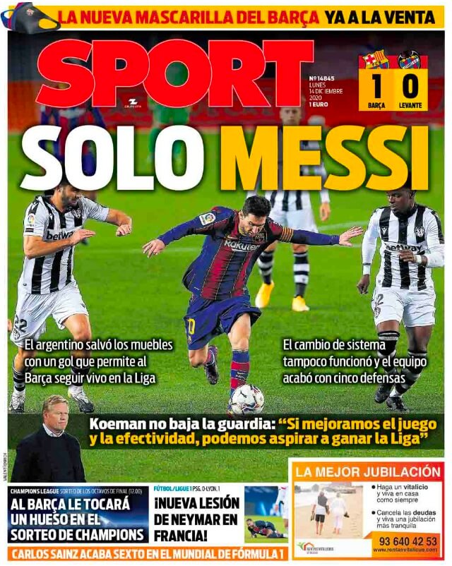 Portadas Diarios Deportivos Lunes 14/12/2020