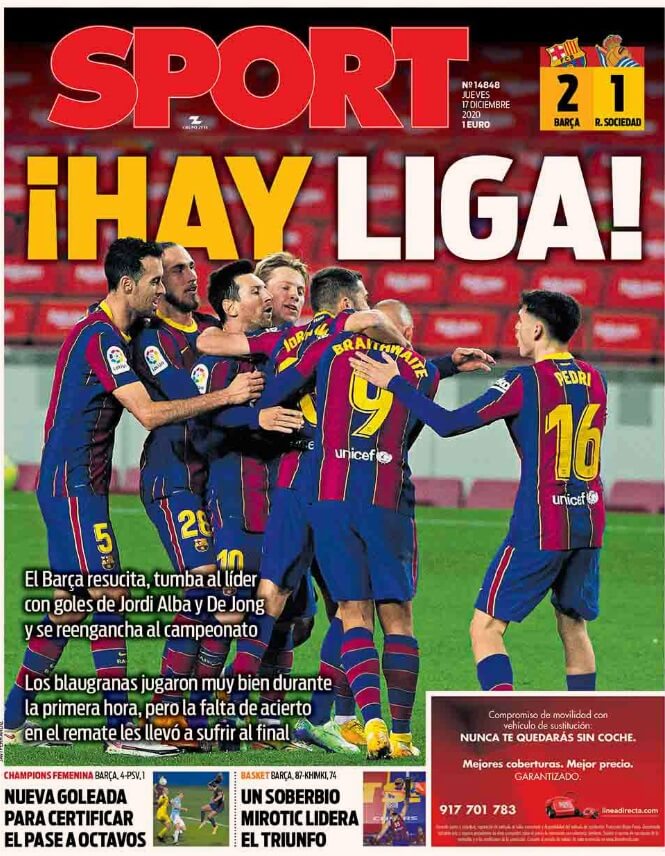 Portadas Diarios Deportivos Jueves 17/12/2020