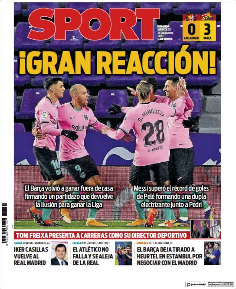 Portadas Diarios Deportivos miércoles 23/12/2020