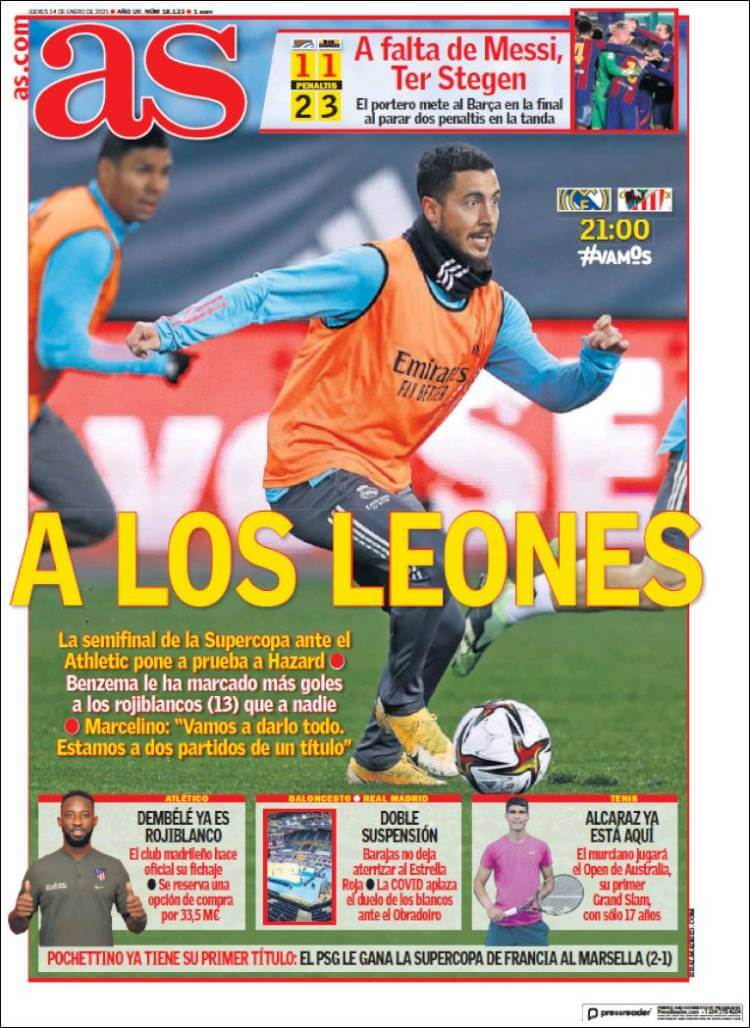 Portadas Diarios Deportivos Jueves 14/1/2021 Portadas Diarios Deportivos Jueves 14/1/2021