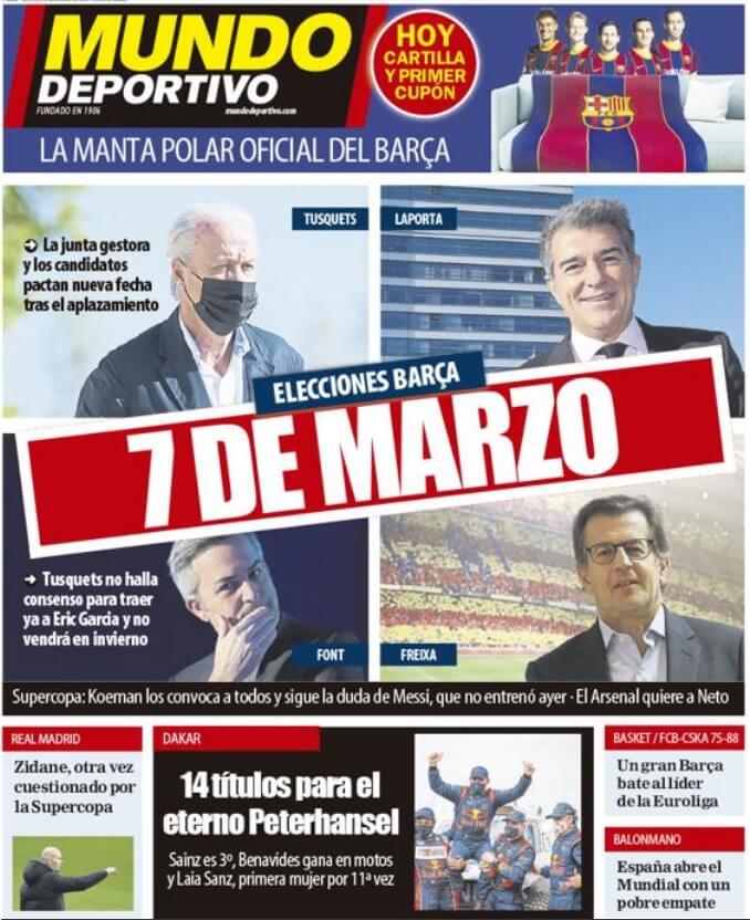 Portadas Diarios Deportivos Sábado 16/1/2021 Portadas Diarios Deportivos Sábado 16/1/2021