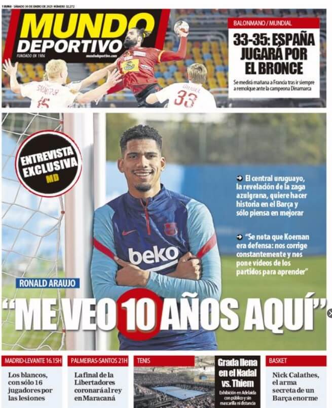 Portadas Diarios Deportivos Sábado 30/1/2021 Portadas Diarios Deportivos Sábado 30/1/2021