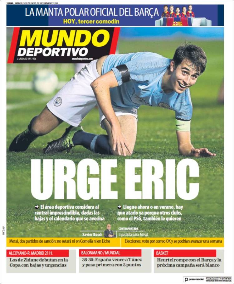 Portadas Diarios Deportivos Miércoles 20/1/2021 Portadas Diarios Deportivos Miércoles 20/1/2021