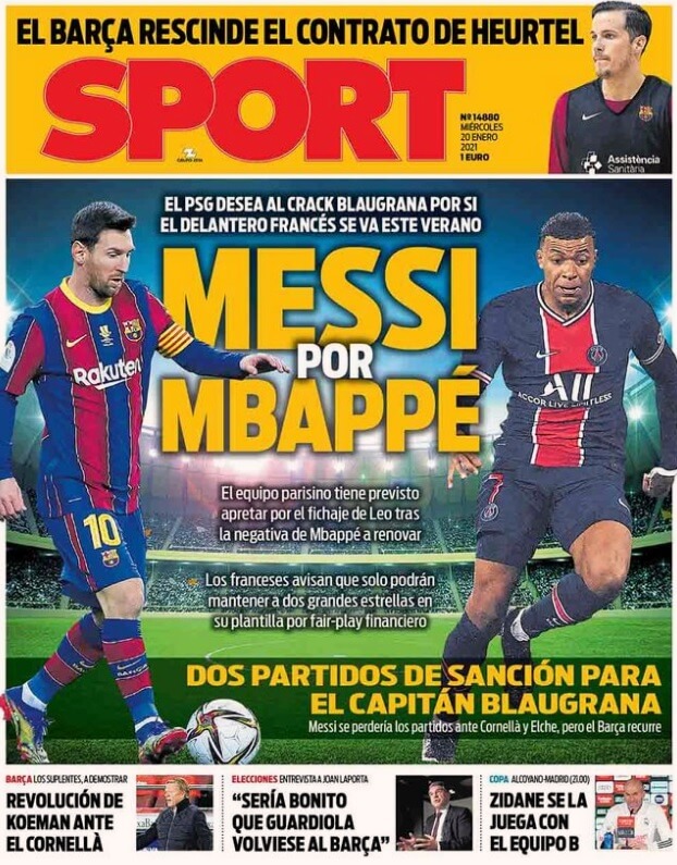 Portadas Diarios Deportivos Miércoles 20/1/2021 Portadas Diarios Deportivos Miércoles 20/1/2021