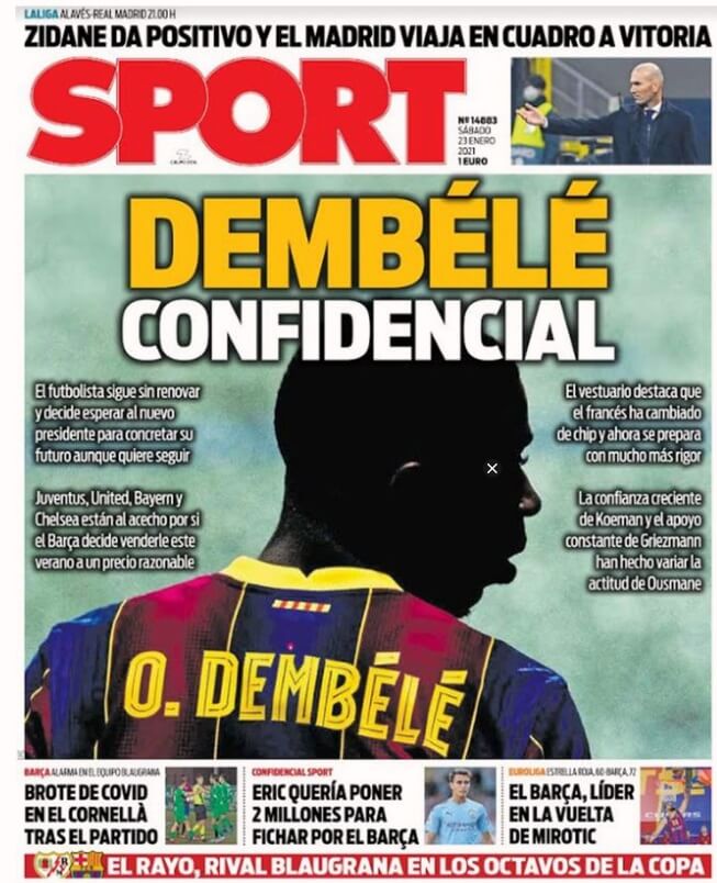 Portadas Diarios Deportivos Sábado 23/1/2021 Portadas Diarios Deportivos Sábado 23/1/2021