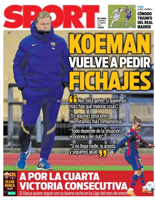 Portadas Diarios Deportivos Domingo 24/1/2021