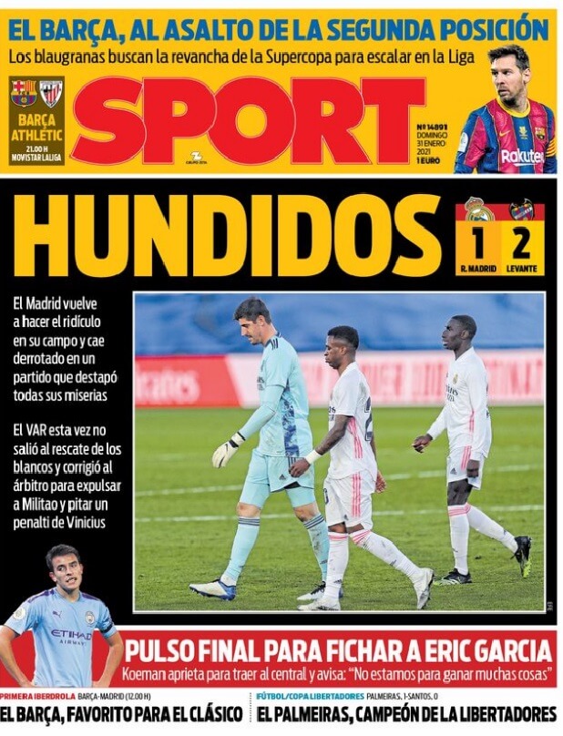 Portadas Diarios Deportivos Domingo 31/1/2021 Portadas Diarios Deportivos Domingo 31/1/2021