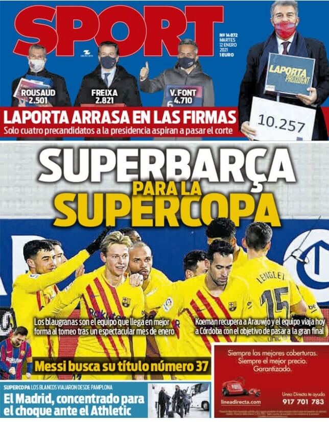 Portadas Diarios Deportivos Martes 12/1/2021 Portadas Diarios Deportivos Martes 12/1/2021