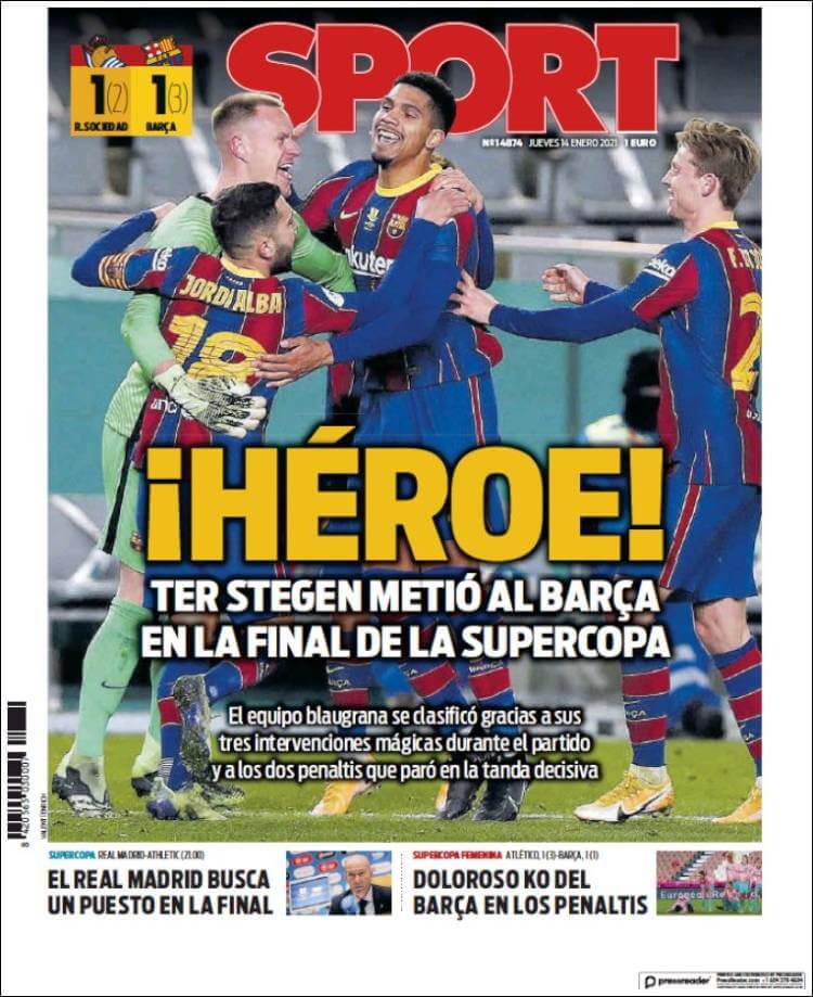 Portadas Diarios Deportivos Jueves 14/1/2021 Portadas Diarios Deportivos Jueves 14/1/2021