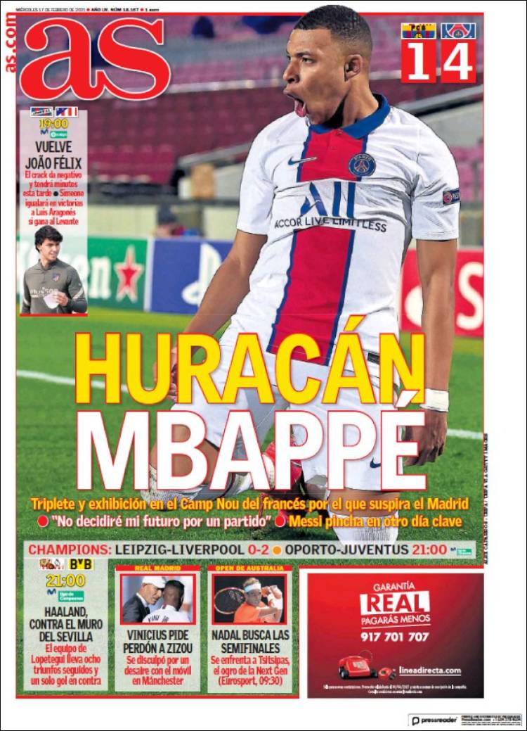 Portadas Diarios Deportivos Miércoles 17/2/2021 Portadas Diarios Deportivos Miércoles 17/2/2021
