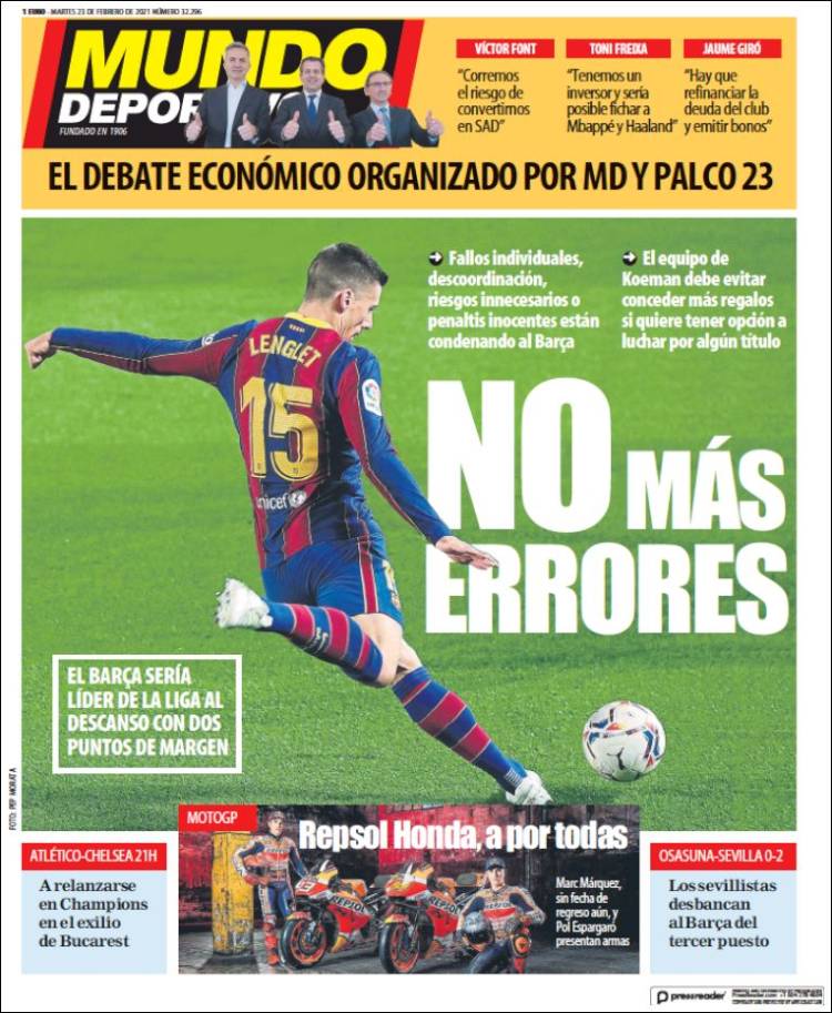 Portadas Diarios Deportivos Martes 23/2/2021 Portadas Diarios Deportivos Martes 23/2/2021