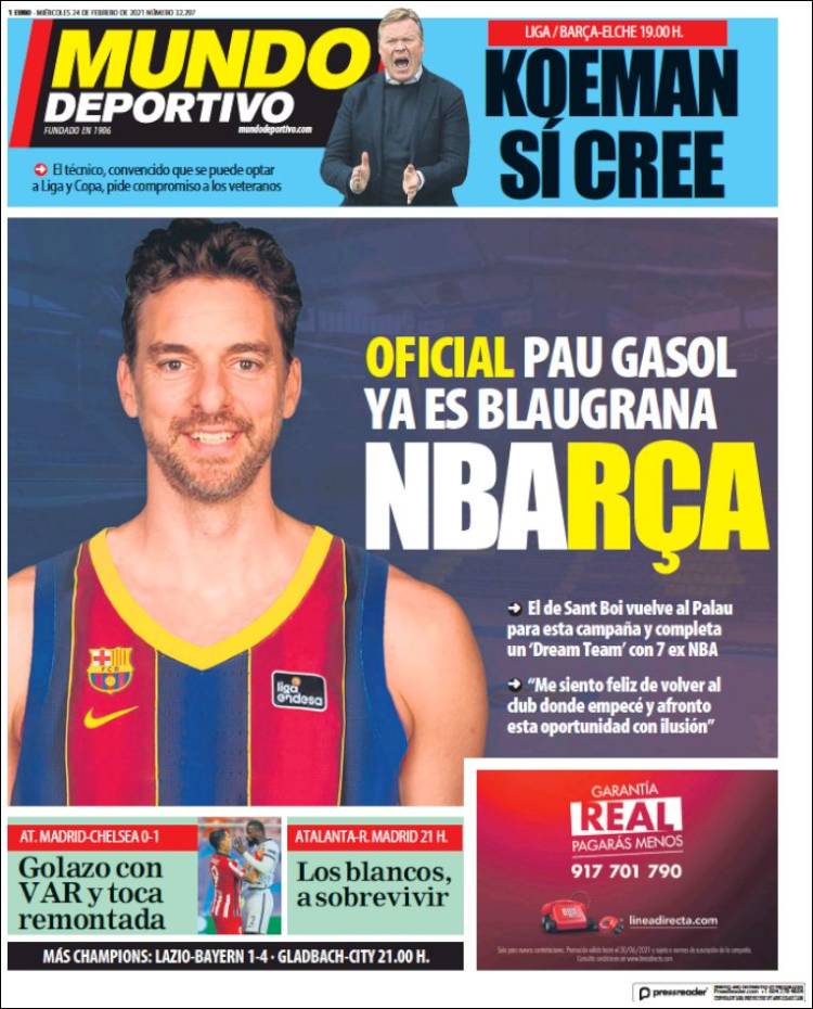 Portadas Diarios Deportivos Miércoles 24/2/2021