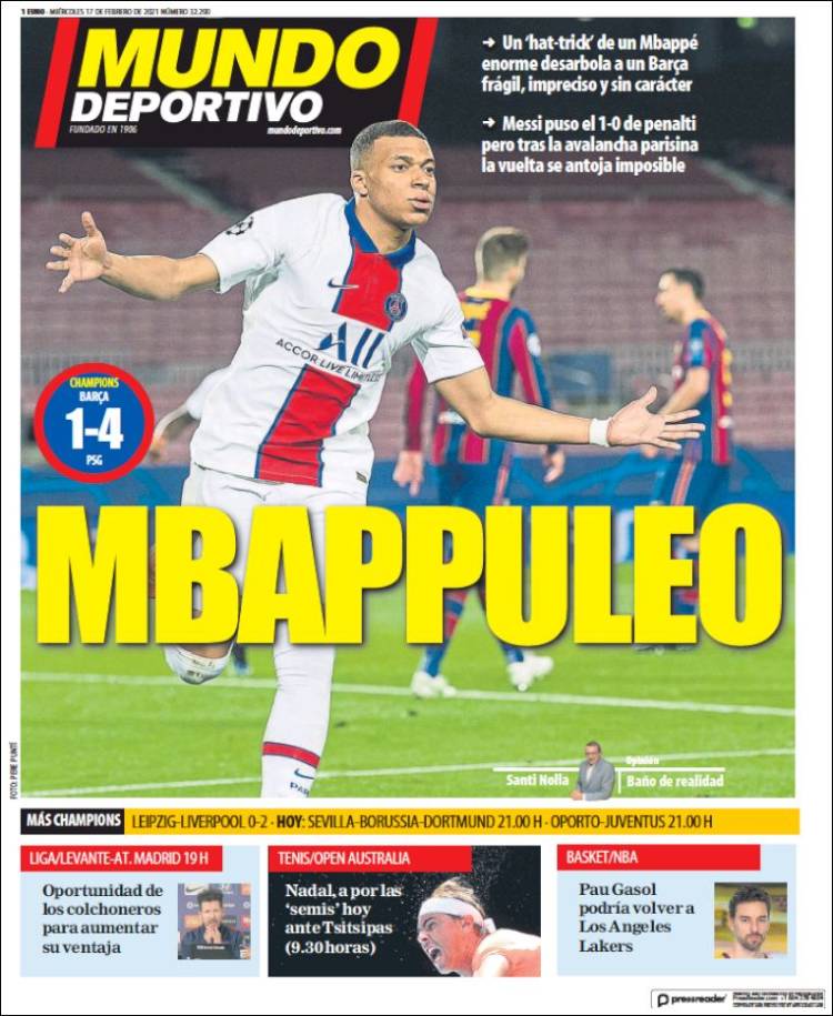 Portadas Diarios Deportivos Miércoles 17/2/2021 Portadas Diarios Deportivos Miércoles 17/2/2021