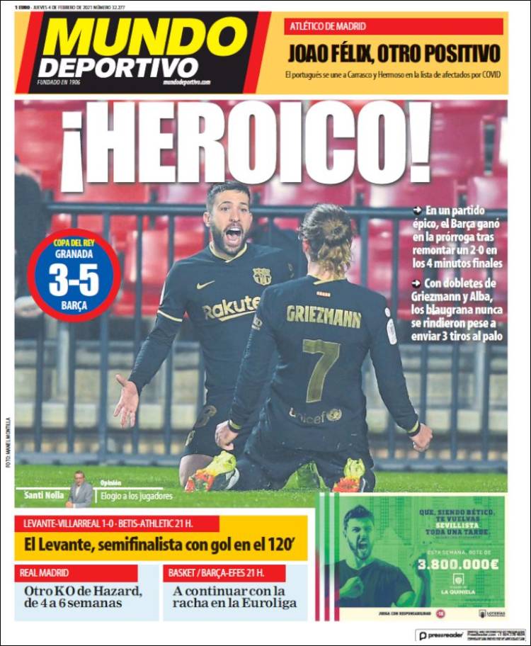 Portadas Diarios Deportivos Jueves 4/2/2021 Portadas Diarios Deportivos Jueves 4/2/2021