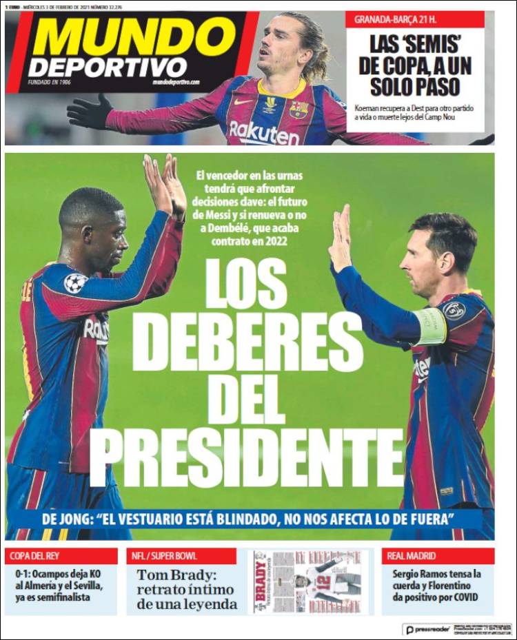 Portadas Diarios Deportivos Miércoles 3/2/2021 Portadas Diarios Deportivos Miércoles 3/2/2021