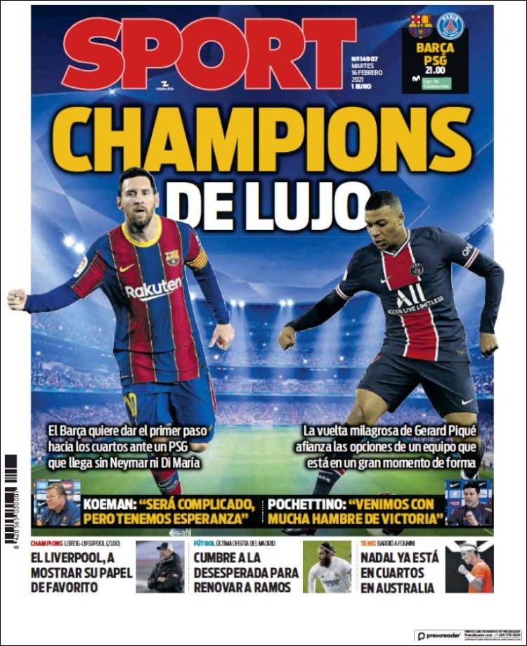 Portadas Diarios Deportivos Martes 16/2/2021